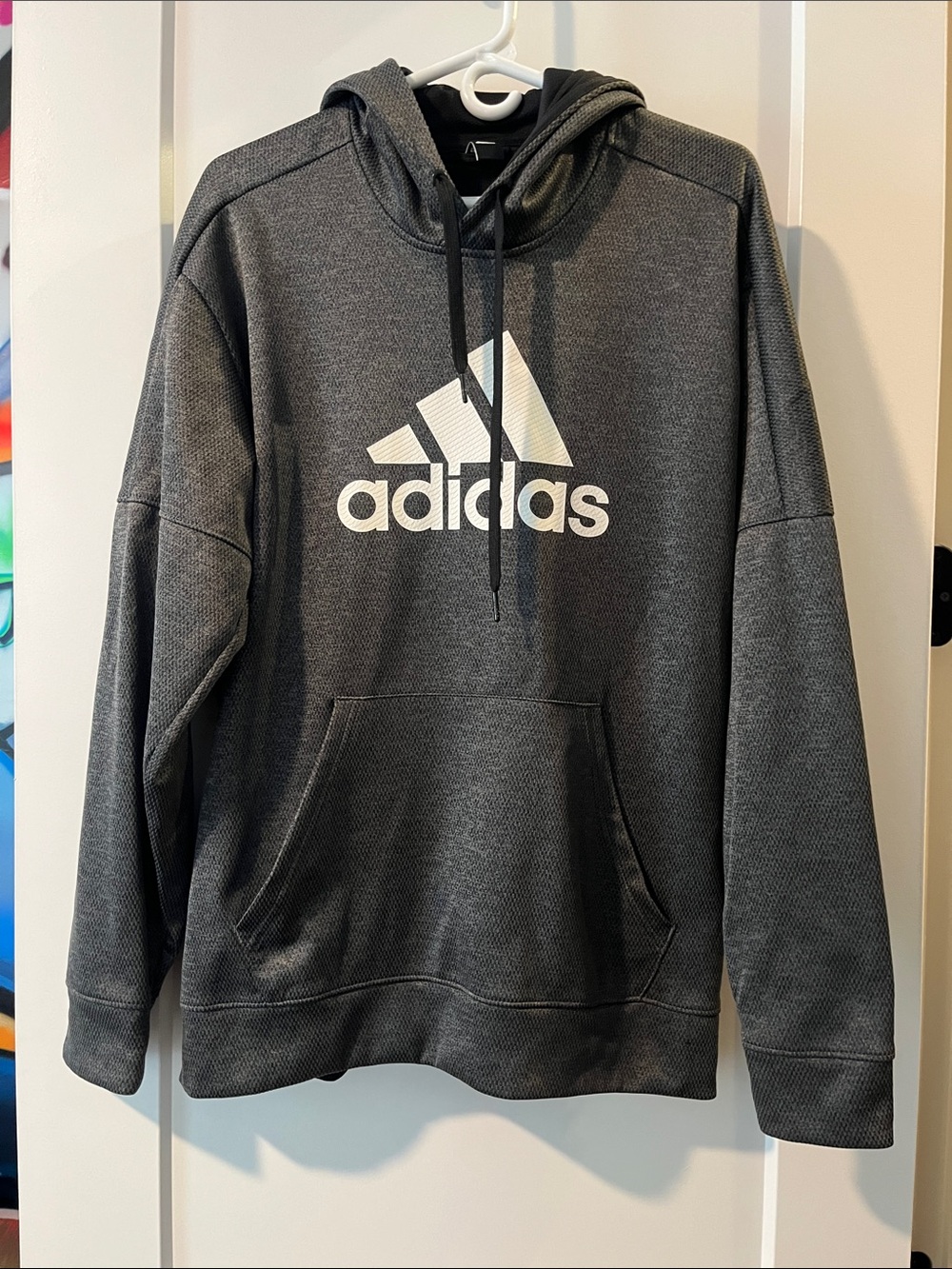 adidas Charcoal Gray Pullover Hoodie with White Logo